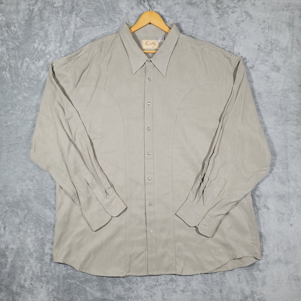 Scully Button Up Mens 3X Tan Western Shirt Star Buttons Long Sleeve Tencel